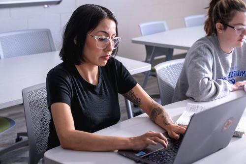 Female student in class